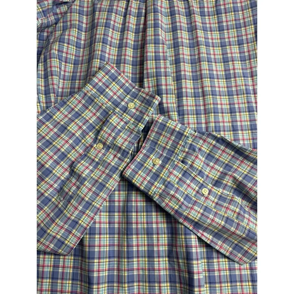 Polo Ralph Lauren Shirt Men’s XXL Blue Multicolor Plaid Cotton Button Down Pony